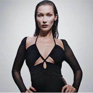 Self-Portrait Black Mesh Cut Out Blouse